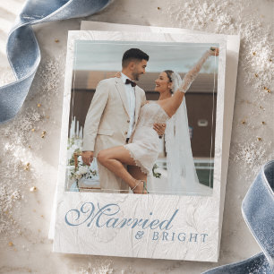 Cartão De Festividades Primeiro Natal Casados & Brilhante Foto de Recém-C