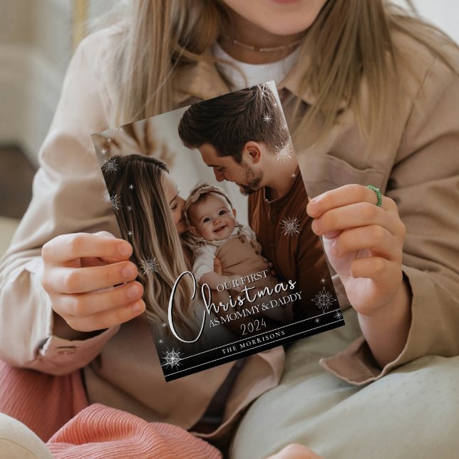 Cartão De Festividades Primeiro Natal como Foto Personalizada dos Pais (Criador carregado)