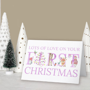 Cartão De Festividades Primeiro Natal da Menina Bebê Personalizado com An