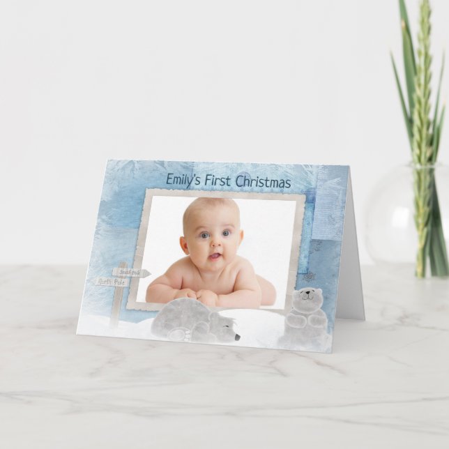 Cartão De Festividades Primeiro Natal do Bebê (Frente)