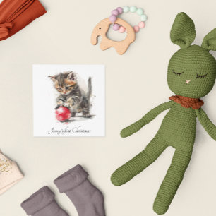 Cartão De Festividades Primeiro Natal do Bebê Cardão de Férias com Gatinh
