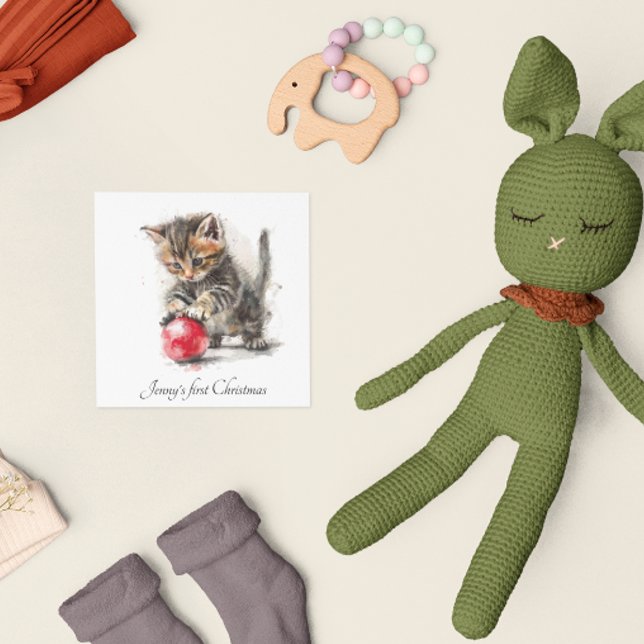 Cartão De Festividades Primeiro Natal do Bebê Cardão de Férias com Gatinh (Criador carregado)