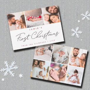 Cartão De Festividades Primeiro Natal do Bebê com Múltiplas Fotos Feriado