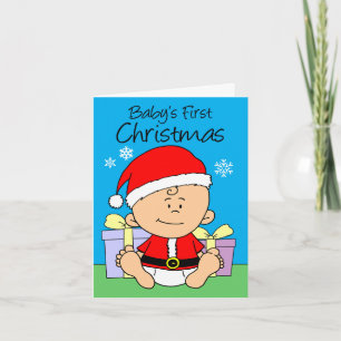 Cartão De Festividades Primeiro Natal do Bebê Fofinho Pequeno Papai Noel