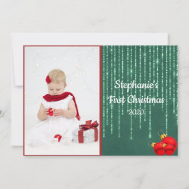 Cartão De Festividades Primeiro Natal do Bebê Foto Brilho Prata Flat