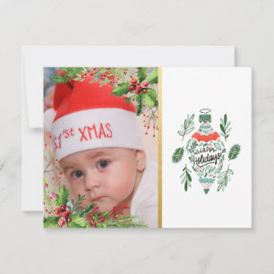 Cartão De Festividades Primeiro Natal do Bebê, Frutas de Azevinho, Enfeit