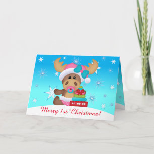 Cartão De Festividades Primeiro Natal do Bebê, Lindo Alce #1 (dentro)