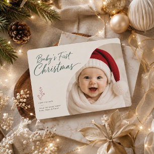 Cartão De Festividades Primeiro Natal do Bebê Moderno Onda Foto