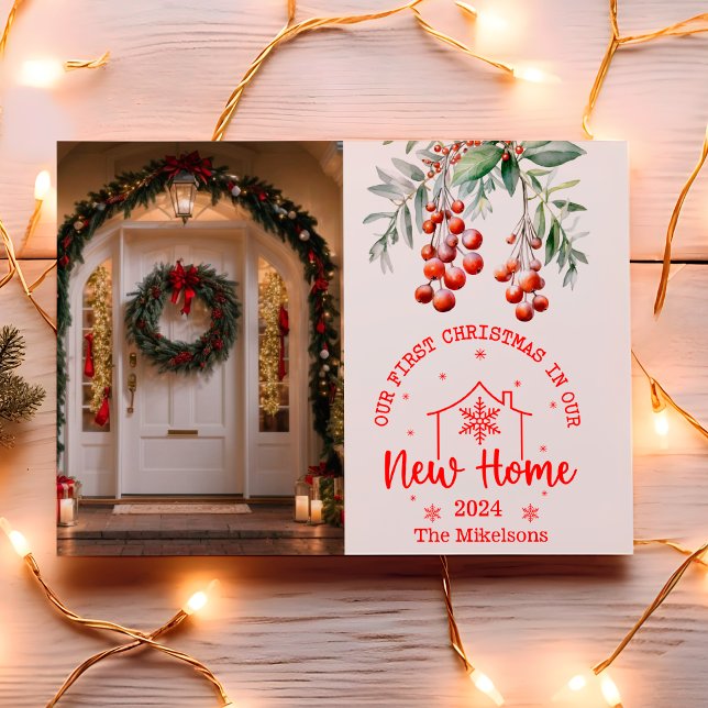 Cartão De Festividades Primeiro Natal em Nossa Nova Casa Verdura (Criador carregado)