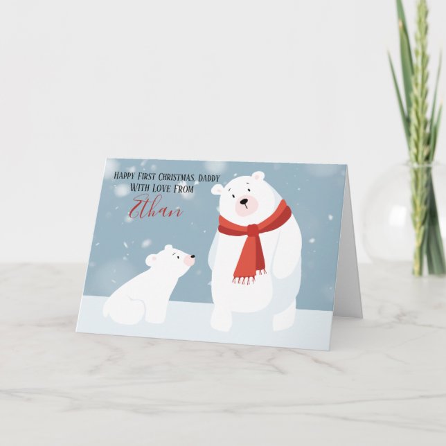 Cartão De Festividades Primeiro Natal Papai Urso Polar Personalizado (Frente)