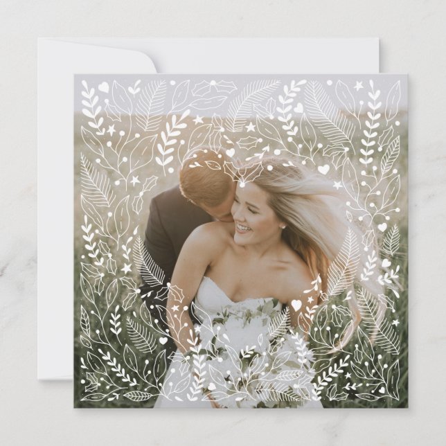 Cartão De Festividades Primeiro Natal Sr. e Sra. Doodle Floral Heart (Frente)