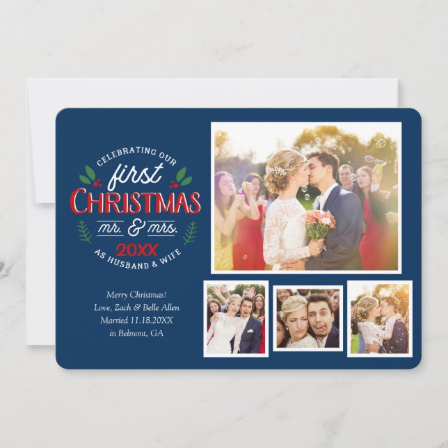 Cartão De Festividades Primeiro Natal Sr. Foto do & Sra. Circle 4 | (Frente)