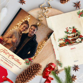 Cartão De Festividades Primeiro Natal Tradicional do Script Vintage