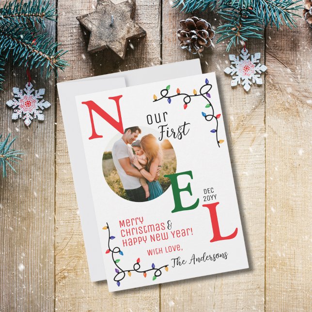 Cartão De Festividades Primeiro Noel de Natal da Família (Criador carregado)