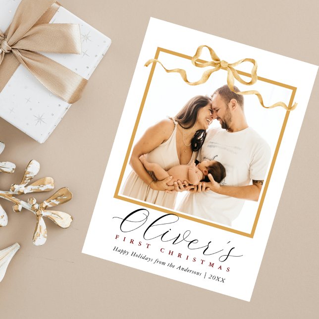 Cartão De Festividades Primeiro roteiro de fotos de Natal do Elegant Baby (Criador carregado)