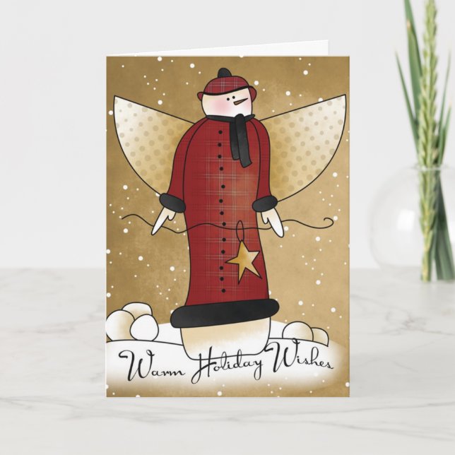 Cartão De Festividades Primitive Angel Snowman with Star Christmas Card (Frente)