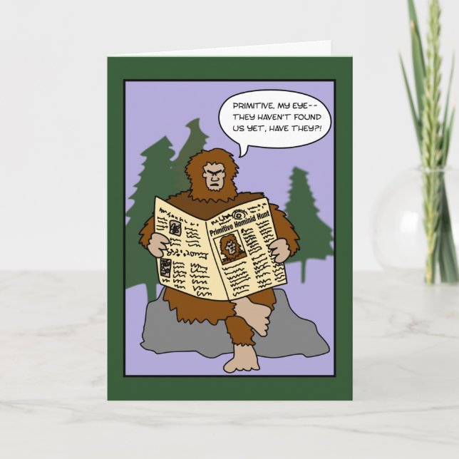 Cartão De Festividades Primitive Cartoon Funny Sasquatch Christmas Card (Frente)