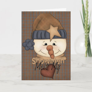 Cartão De Festividades Primitive Country Snowman Holiday Greeting Card