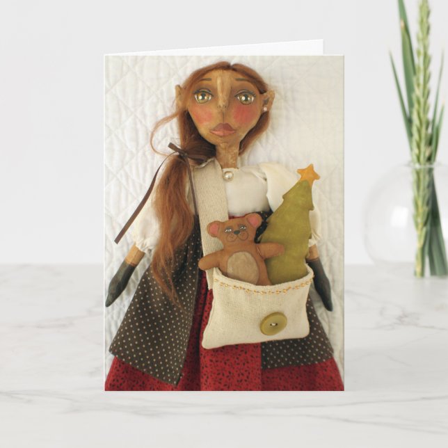Cartão De Festividades Primitive Folk Art Doll Christmas Card - Dandy (Frente)