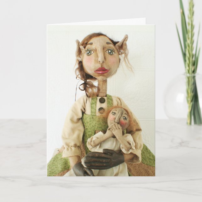 Cartão De Festividades Primitive Folk Art Doll Christmas Card - Gwendolyn (Frente)