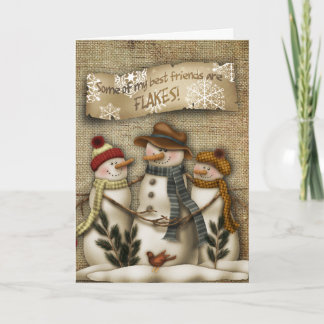 Cartão De Festividades Primitive Snowman Christmas Greeting Card