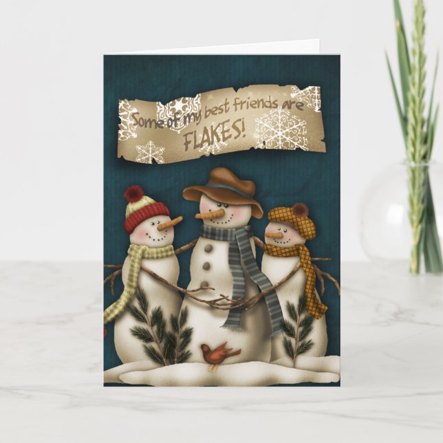 Cartão De Festividades Primitive Snowman Christmas Greeting Card (Frente)