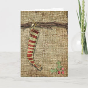 Cartão De Festividades Primitive Stocking Christmas Greeting Card