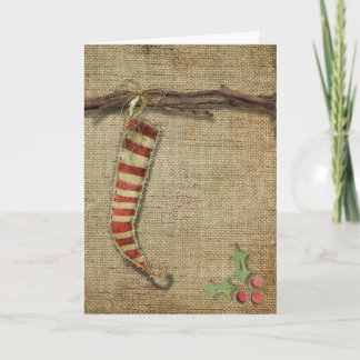 Cartão De Festividades Primitive Stocking Christmas Greeting Card
