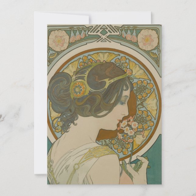 Cartão De Festividades Primrose por Alphonse Mucha (1899) (Frente)