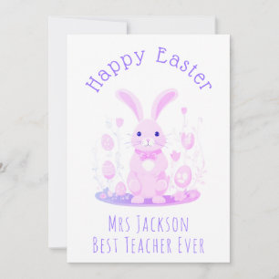 Cartão De Festividades Professor de pré-escola de coelhinhos roxos, cor-d