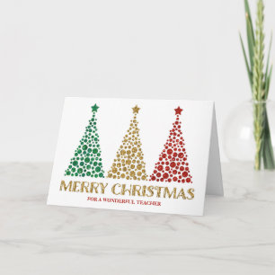 Cartão De Festividades Professor Dourado de Natal Verde Vermelho