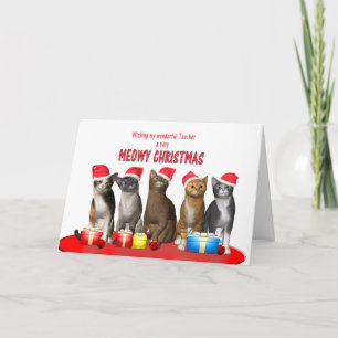 Cartão De Festividades Professor, Gatos com chapéus de Natal