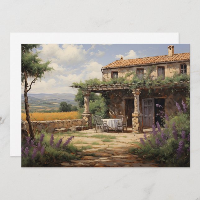 Cartão De Festividades Provence French Country Château Art Flat Card (Frente/Verso)