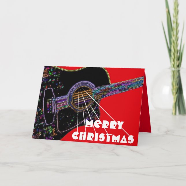 Cartão De Festividades Psychedelic Guitar Christmas Card (Frente)