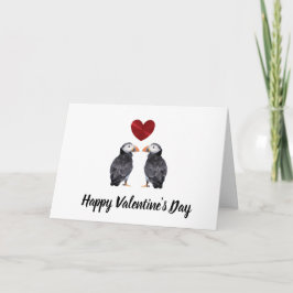 Cartão De Festividades Puffins e placa de coração do feliz dia de os namo