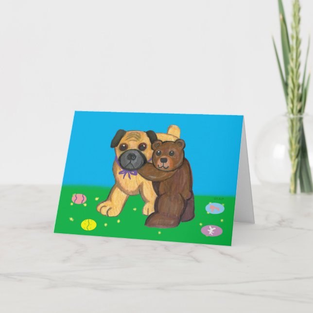 Cartão De Festividades Pug and Teddy Easter Cards (Frente)