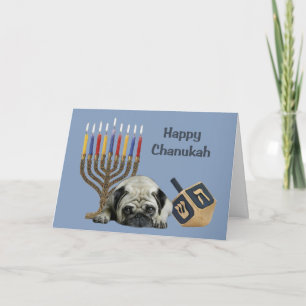 Cartão De Festividades Pug Chanukah Card Menorah Dreidel