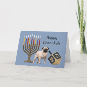 Cartão De Festividades Pug Chanukah Card Menorah Dreidel