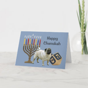 Cartão De Festividades Pug Chanukah Card Menorah Dreidel