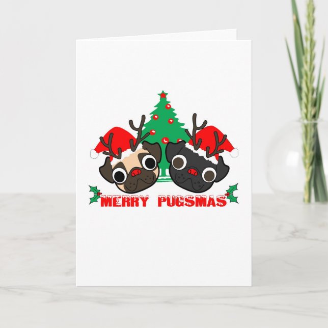 Cartão De Festividades Pug Christmas Card (Frente)