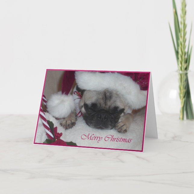 Cartão De Festividades Pug Christmas Card (Frente)