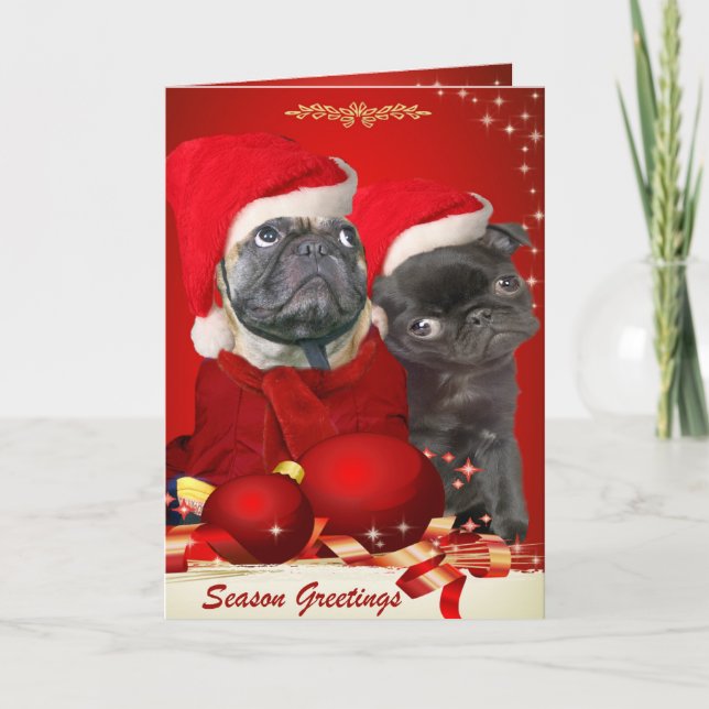 Cartão De Festividades Pug Christmas Pals Saudação Card (Frente)