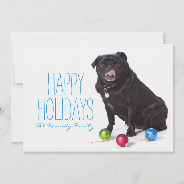 Cartão De Festividades Pug com Enfeites de natal (Frente)