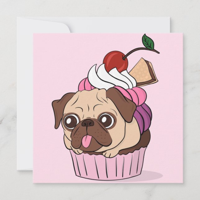Cartão De Festividades Pug de Cupcake (Frente)