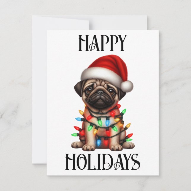 Cartão De Festividades Pug de Natal Fofo (Frente)