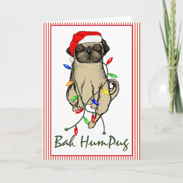 Cartão De Festividades Pug Dog Bah Humpug Feliz Natal (Frente)