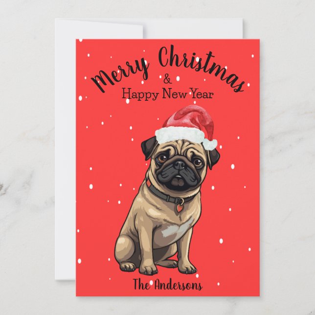 Cartão De Festividades Pug Dog Christmas (Frente)