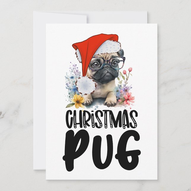 Cartão De Festividades Pug Dog Christmas com Santa Hat (Criador carregado)
