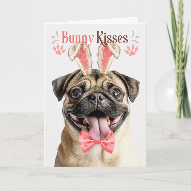 Cartão De Festividades Pug Dog in Bunny Ears for Easter (Frente)