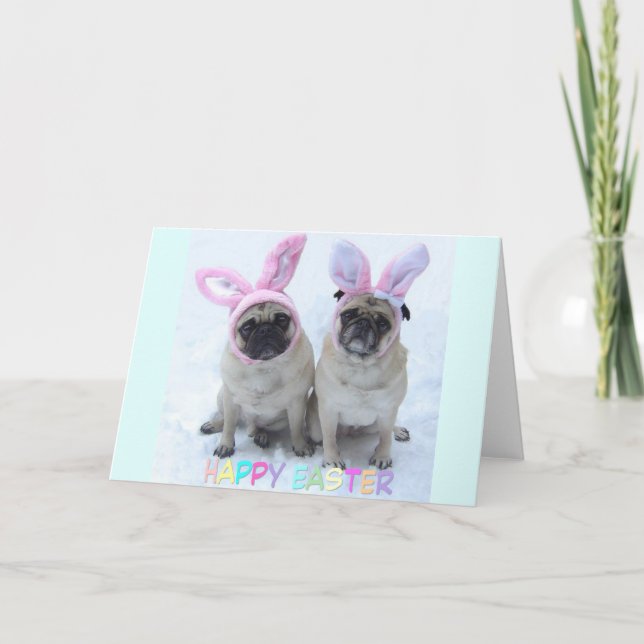 Cartão De Festividades Pug Easter Bunny (Frente)